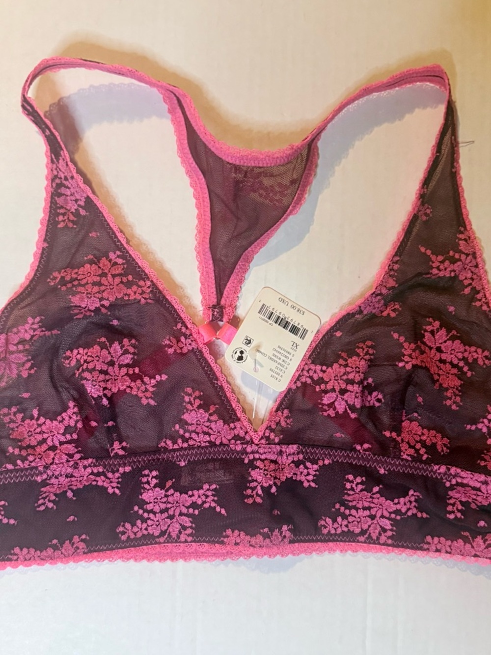 Free People Hot Pink Floral Lace Bralette